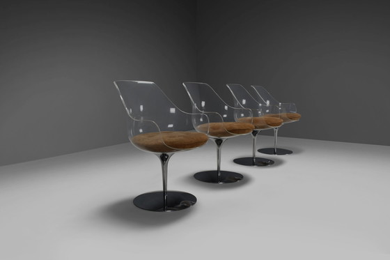 Image 1 of Set Of Four Champagne Chair By Estelle & Erwine Laverne In Suede And Lucite