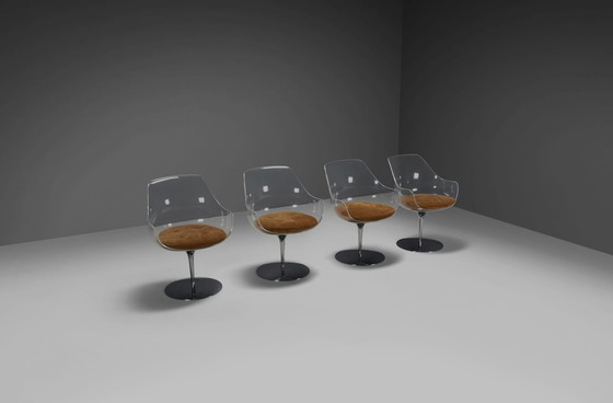 Image 1 of Set Of Four Champagne Chair By Estelle & Erwine Laverne In Suede And Lucite
