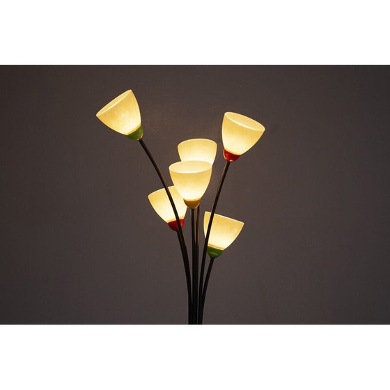 Image 1 of Vintage french 6-light floor lamp in glass and metal 1950s