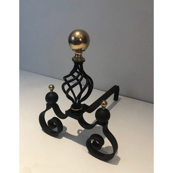 Image 1 of Pair of vintage wrought iron and brass bedside tables, France 1970