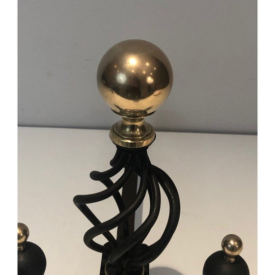 Image 1 of Pair of vintage wrought iron and brass bedside tables, France 1970