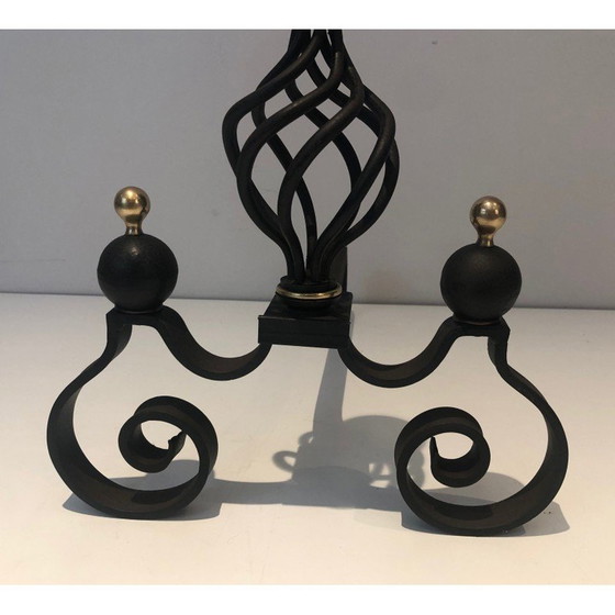 Image 1 of Pair of vintage wrought iron and brass bedside tables, France 1970