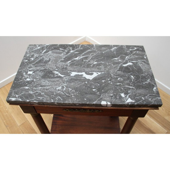 Image 1 of Wood and marble vintage serving table