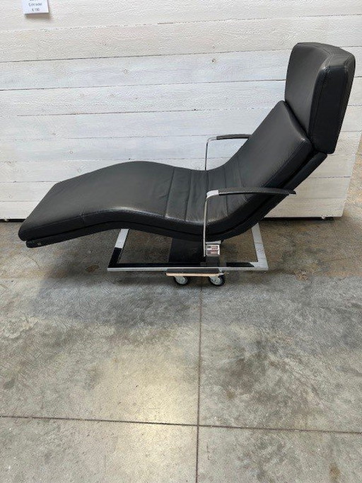 1x Rolf Benz LC 568 Leather 38900 Black Base Chrome Shiny, Armrests Leather