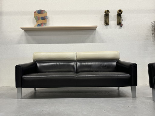 Leolux Patachou 3 Seater Sofa Black/Ivory Leather