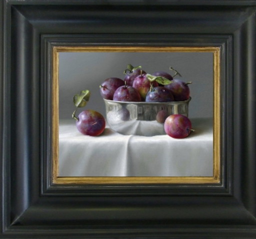 Blue plums in silver bowl, Rob Ritchie