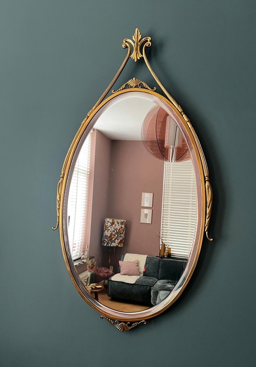 Mirror Ornate Brass Finish Faceted Glass