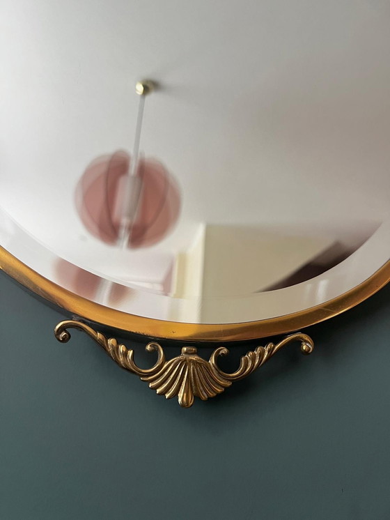 Image 1 of Mirror Ornate Brass Finish Faceted Glass