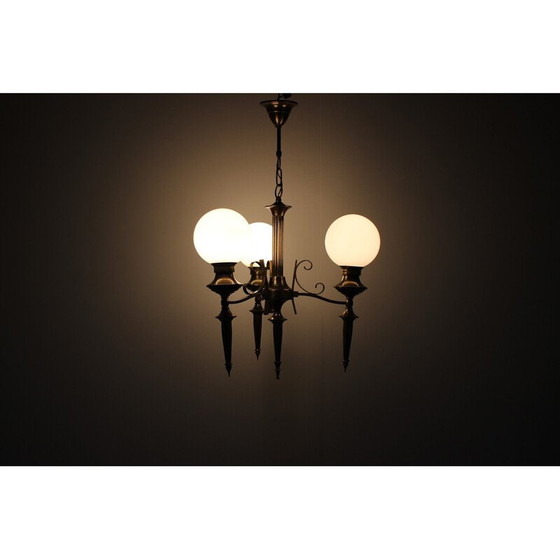 Image 1 of Vintage brass Art Deco chandelier, Czechoslovakia 1930s