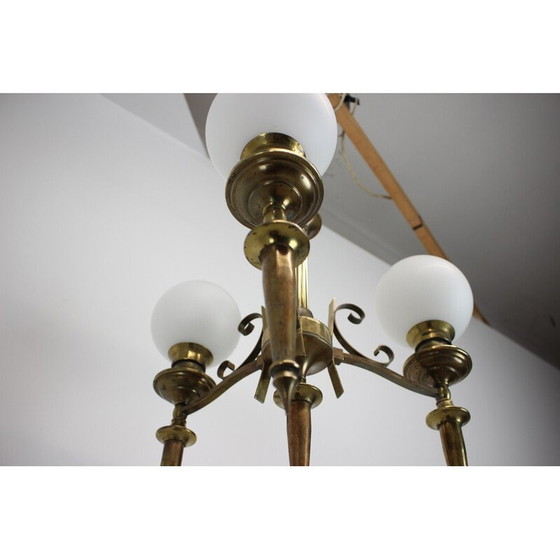 Image 1 of Vintage brass Art Deco chandelier, Czechoslovakia 1930s