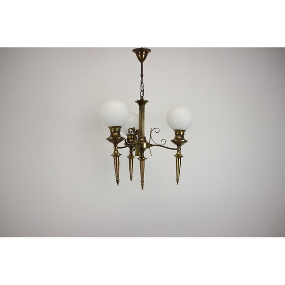 Image 1 of Vintage brass Art Deco chandelier, Czechoslovakia 1930s