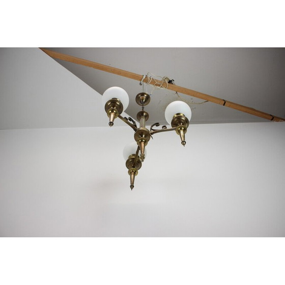 Image 1 of Vintage brass Art Deco chandelier, Czechoslovakia 1930s
