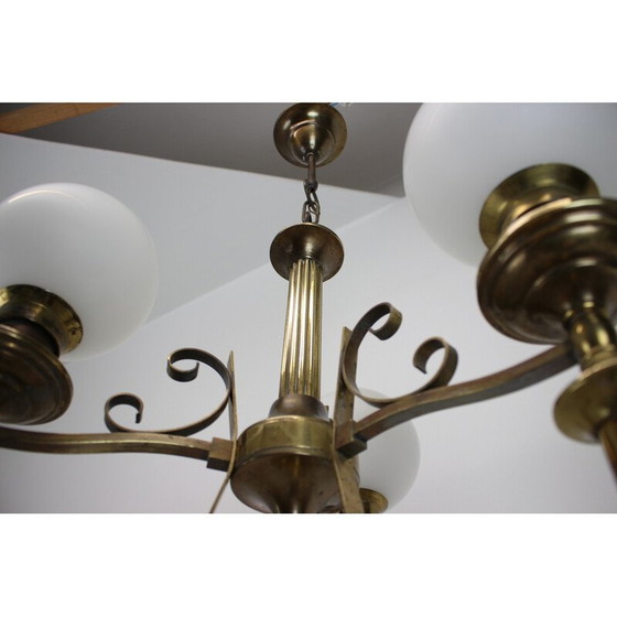 Image 1 of Vintage brass Art Deco chandelier, Czechoslovakia 1930s