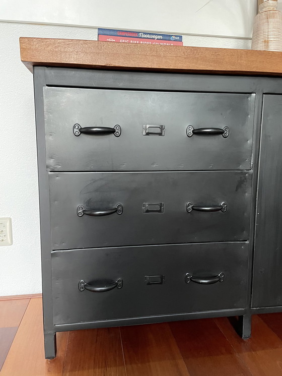 Image 1 of Steel Cabinet With Solid Wood Top