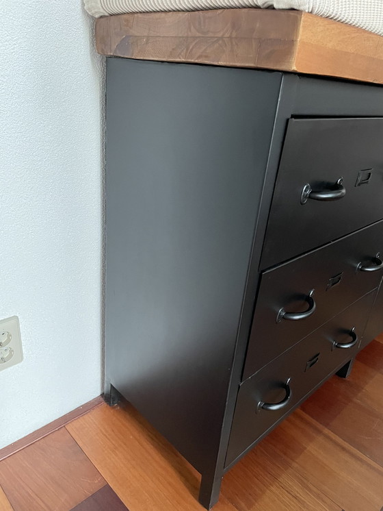 Image 1 of Steel Cabinet With Solid Wood Top