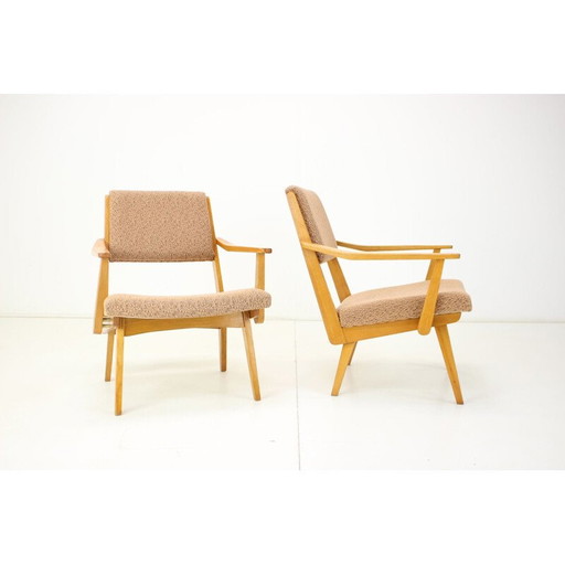 Pair of vintage fabric and wood armchairs by Krasna Jizba, Czechoslovakia 1960s