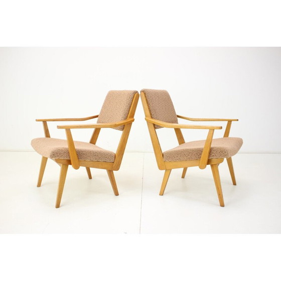 Image 1 of Pair of vintage fabric and wood armchairs by Krasna Jizba, Czechoslovakia 1960s