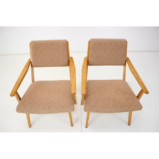 Image 1 of Pair of vintage fabric and wood armchairs by Krasna Jizba, Czechoslovakia 1960s