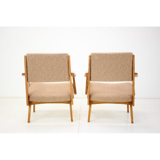 Image 1 of Pair of vintage fabric and wood armchairs by Krasna Jizba, Czechoslovakia 1960s