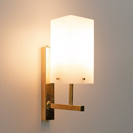 Image 1 of Pair Of Mid-Century Modern Style Italian Murano Glass And Brass Sconces