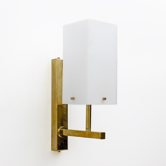 Image 1 of Pair Of Mid-Century Modern Style Italian Murano Glass And Brass Sconces