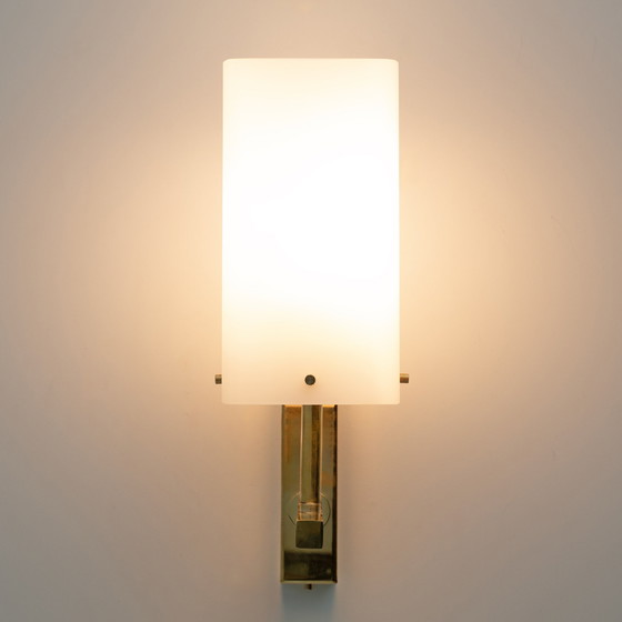 Image 1 of Pair Of Mid-Century Modern Style Italian Murano Glass And Brass Sconces