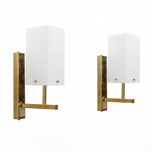 Pair Of Mid-Century Modern Style Italian Murano Glass And Brass Sconces