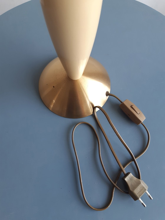 Image 1 of Vintage table lamp with new handmade lampshade with geometric Escher-like pattern