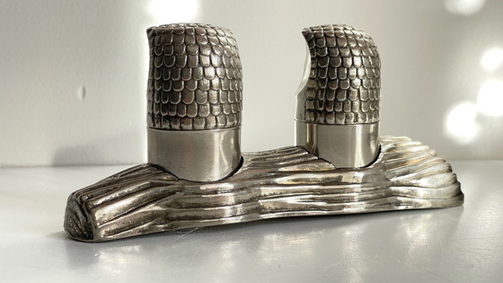 Image 1 of Set di sale e pepe in metallo argentato vintage MH