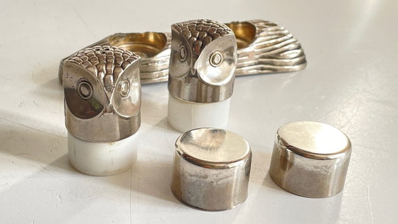 Image 1 of Set di sale e pepe in metallo argentato vintage MH