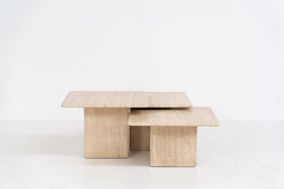 Image 1 of Set Of 3 Italian Travertine Nesting Tables 