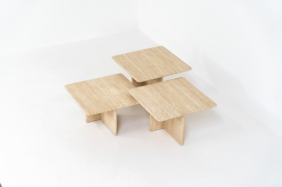 Image 1 of Set Of 3 Italian Travertine Nesting Tables 