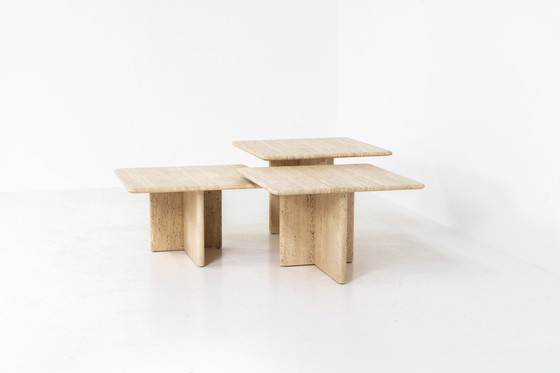 Image 1 of Set Of 3 Italian Travertine Nesting Tables 