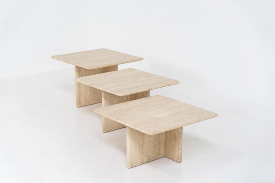 Image 1 of Set Of 3 Italian Travertine Nesting Tables 