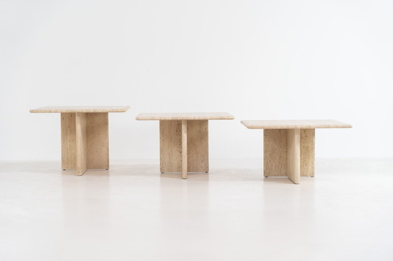 Image 1 of Set Of 3 Italian Travertine Nesting Tables 