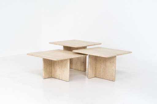 Set Of 3 Italian Travertine Nesting Tables 