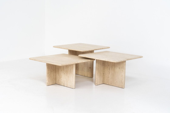 Image 1 of Set Of 3 Italian Travertine Nesting Tables 