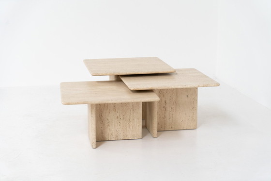 Image 1 of Set Of 3 Italian Travertine Nesting Tables 