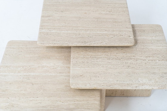 Image 1 of Set Of 3 Italian Travertine Nesting Tables 