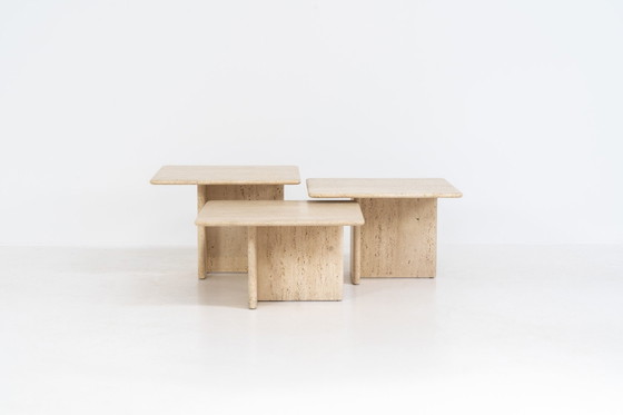 Image 1 of Set Of 3 Italian Travertine Nesting Tables 