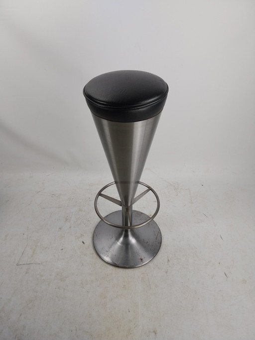 1 X Johanson Danmark Stainless Steel With Leather Barstool