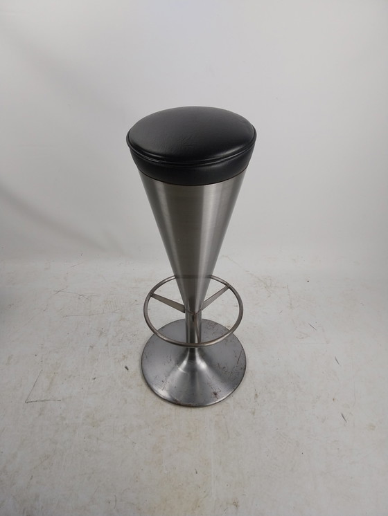 Image 1 of 1 X Tabouret de bar Johanson Danmark en acier inoxydable et cuir