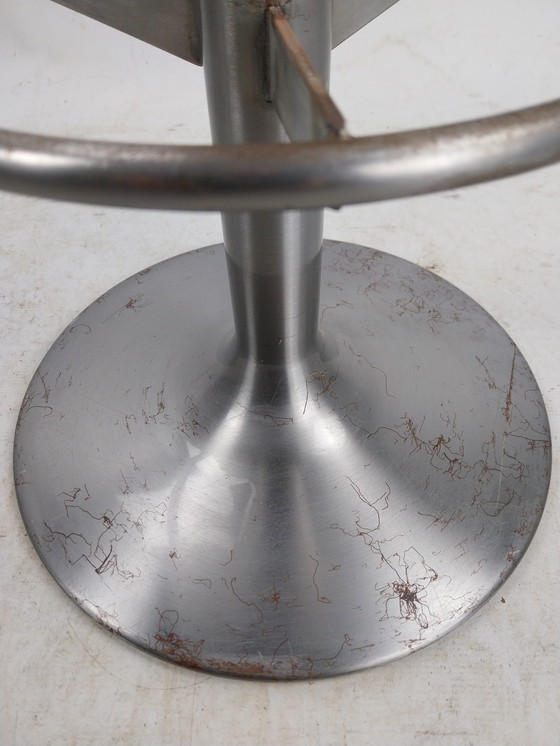 Image 1 of 1 X Tabouret de bar Johanson Danmark en acier inoxydable et cuir