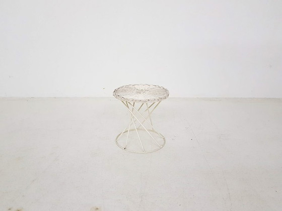 Image 1 of Vitnage metal and rattan wire stool