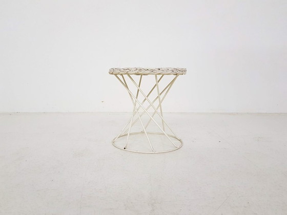 Image 1 of Vitnage metal and rattan wire stool