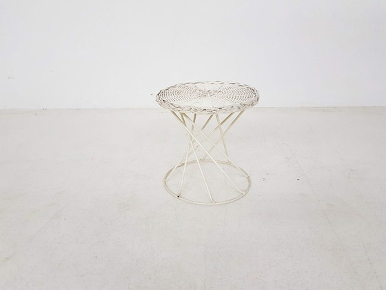 Image 1 of Vitnage metal and rattan wire stool