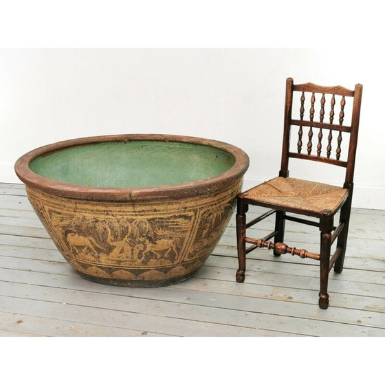 Image 1 of Boccia per pesci ovale d'epoca in pietra decorativa, Cina