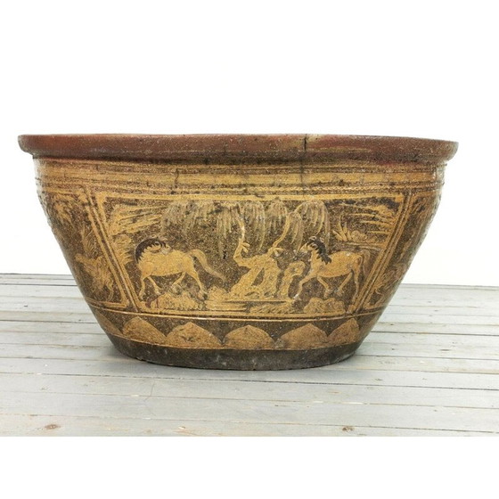 Image 1 of Boccia per pesci ovale d'epoca in pietra decorativa, Cina