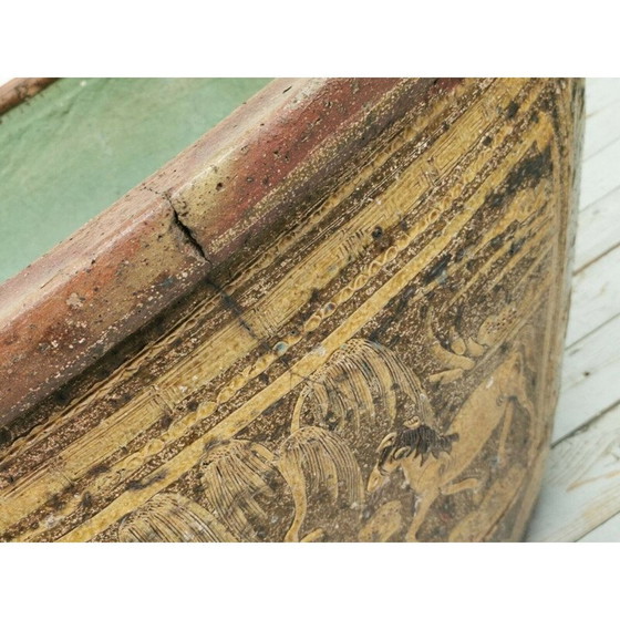 Image 1 of Boccia per pesci ovale d'epoca in pietra decorativa, Cina