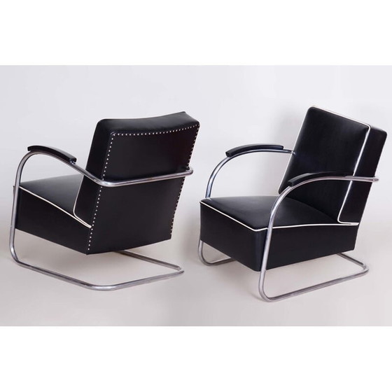 Image 1 of Pair of vintage black leather armchairs by Mucke-Melder, 1930